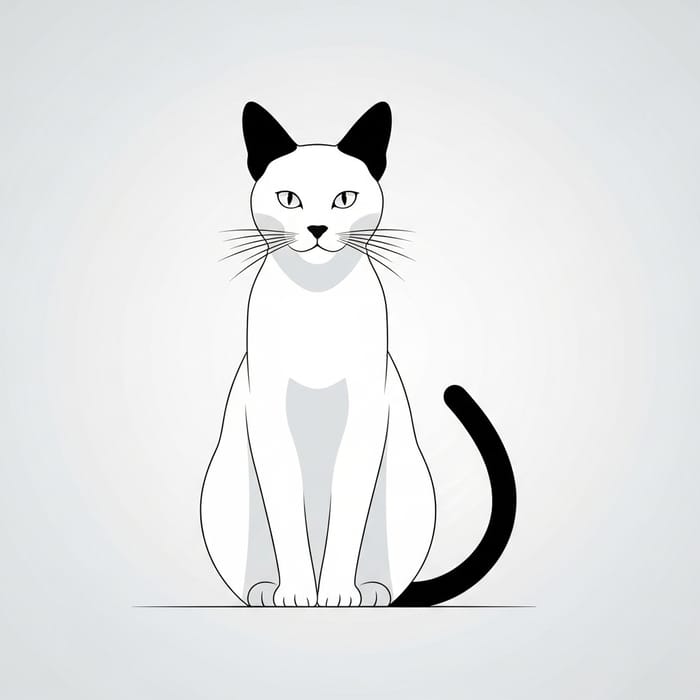 Minimalist Black Ear and Tail White Cat Image Minimalist Black Ear and Tail White Cat Image