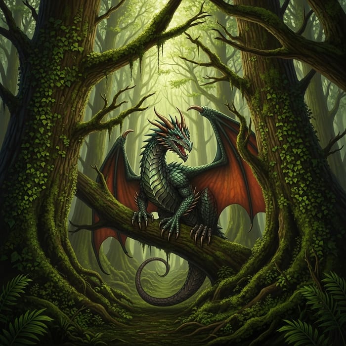 Majestic Dragon in Woodland Setting Majestic Dragon in Woodland Setting