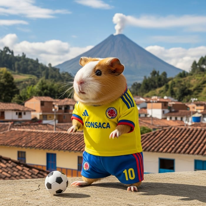 Guinea Pig in Colombian Football Team Uniform with CONSACA Shirt Guinea Pig in Colombian Football Team Uniform with CONSACA Shirt