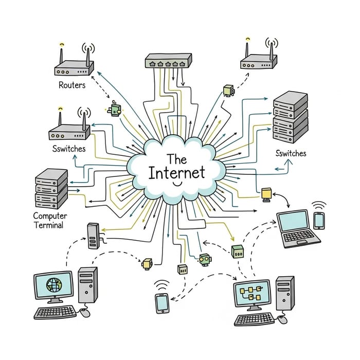 Hand-drawn Computer Networks & Informatics Illustration Hand-drawn Computer Networks & Informatics Illustration
