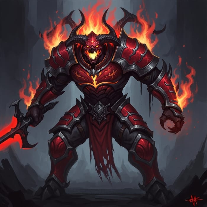 Fiery Red and Black Demon in Brom-inspired Dark Fantasy Art Fiery Red and Black Demon in Brom-inspired Dark Fantasy Art