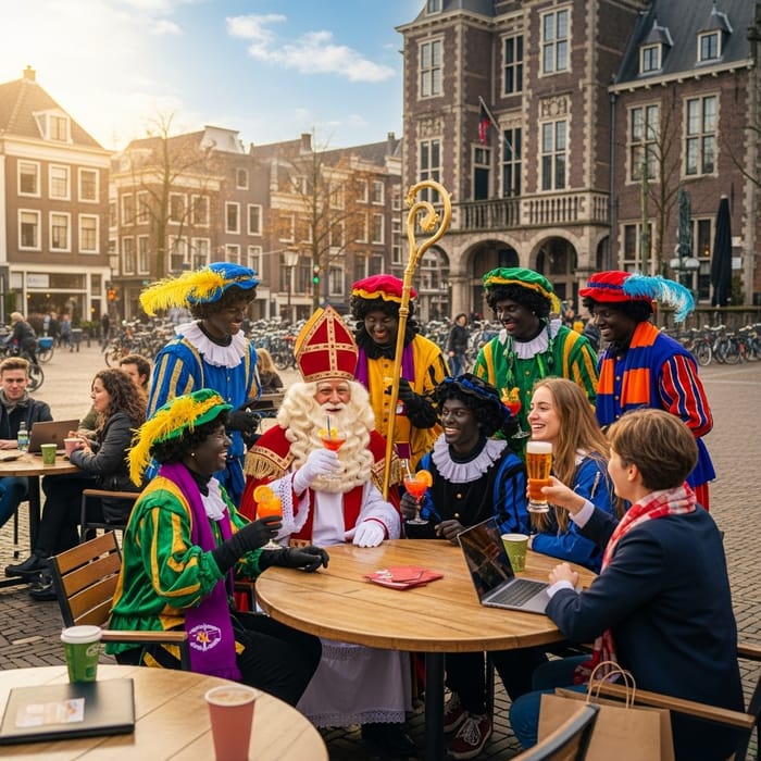 Sinterklaas and Dutch Students Enjoying Cocktails at Neude, Utrecht