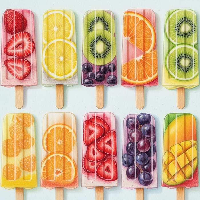 Vibrant Fruit Popsicles in Various Flavors