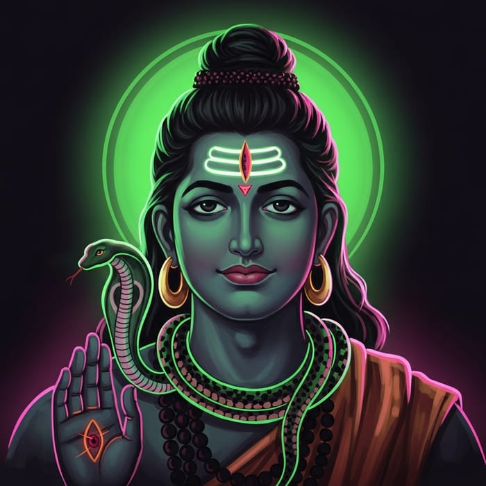 Cyberpunk Lord Shiv - Neon Art with Bold Brushstrokes