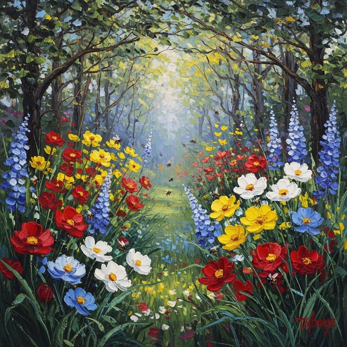 Impressionist Blooming Flowers Garden Scene Impressionist Blooming Flowers Garden Scene