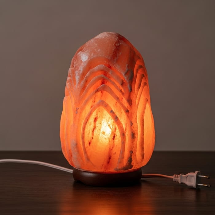 Glowing Salt Lamp on Wooden Table - Natural Himalayan Beauty