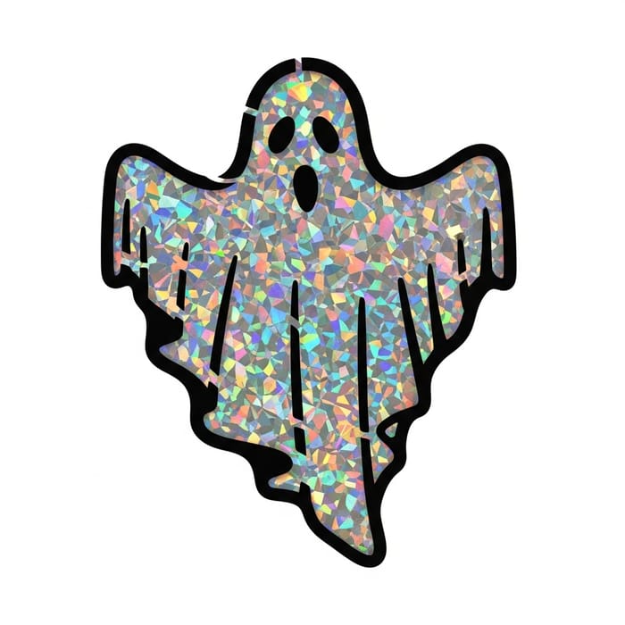 Ethereal Black and White Ghost Stencil with Holographic Interior