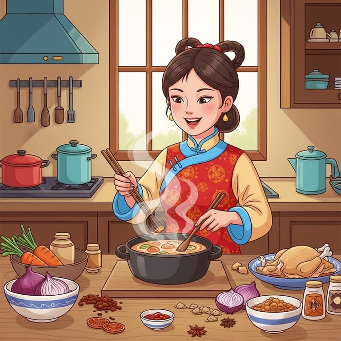 Joyful Chinese Mom Preparing Heartwarming Soup | Family Tradition Joyful Chinese Mom Preparing Heartwarming Soup | Family Tradition