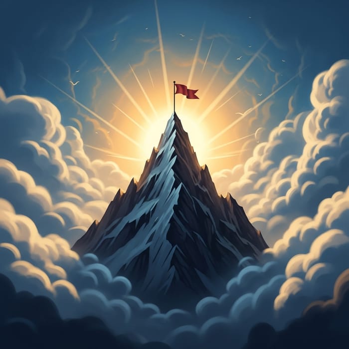 Abstract Achievement | Mountain Peak, Flag, Sun Rays