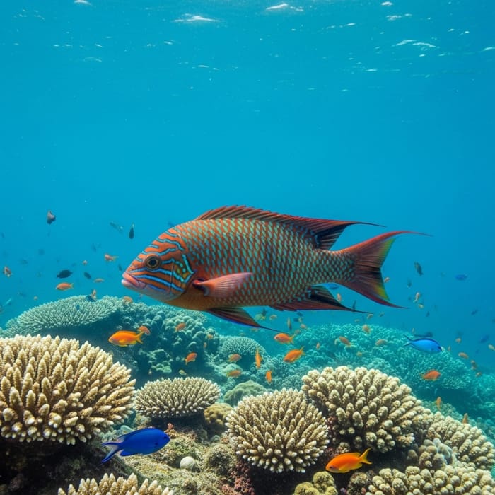 Detailed Undersea Fish Drawing: Multicolored Beauty and Marine Life