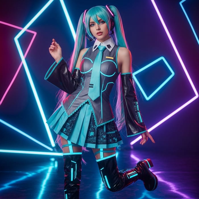 Miku-Inspired Costume for 20-Year-Old Woman | Futuristic Pop Star Outfit Miku-Inspired Costume for 20-Year-Old Woman | Futuristic Pop Star Outfit
