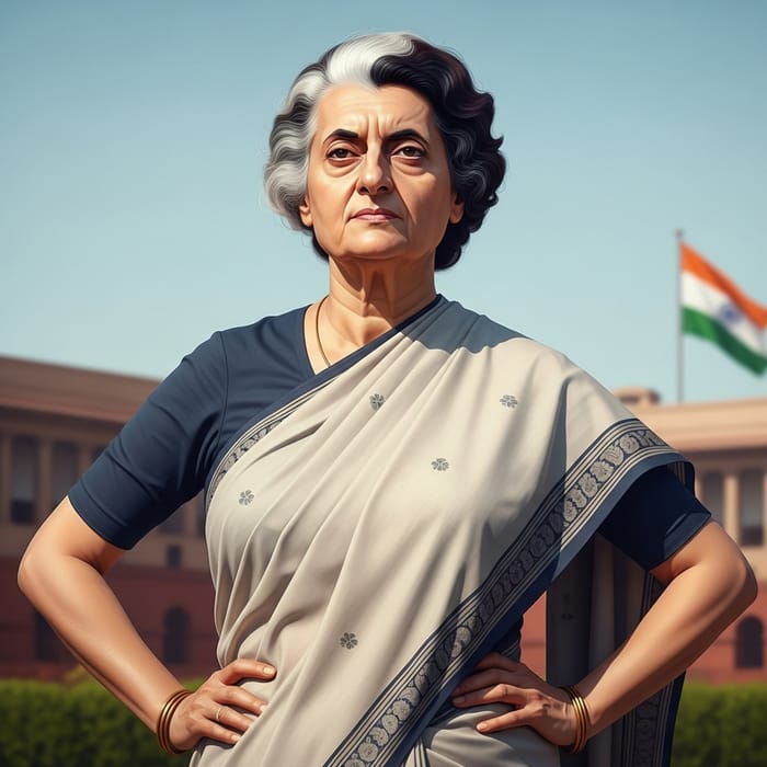 Indira Gandhi: Detailed Full-Body Portrayal in Traditional Attire Indira Gandhi: Detailed Full-Body Portrayal in Traditional Attire