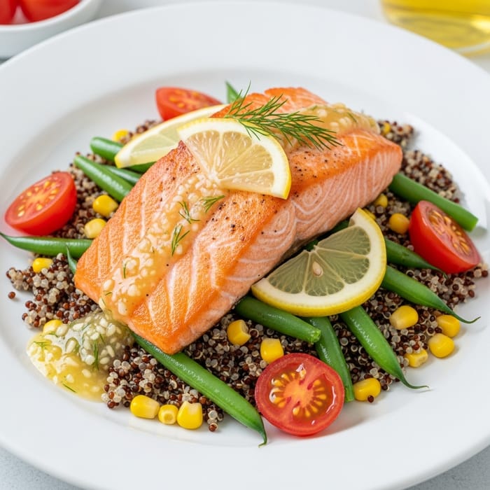 Healthy Salmon Meal with Quinoa and Fresh Vegetables