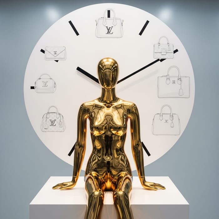 Golden Mannequin with Gucci Purse Clock Golden Mannequin with Gucci Purse Clock