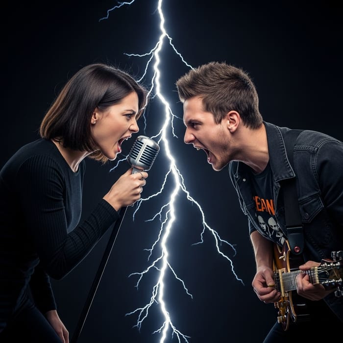 Confrontational European Musicians: Female Singer vs Male Guitarist Confrontational European Musicians: Female Singer vs Male Guitarist