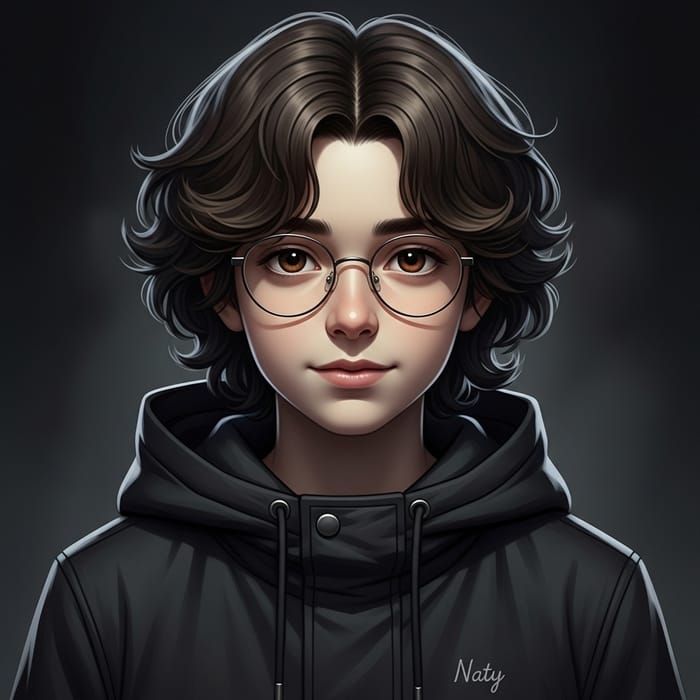 Dark Mode Charming Young Boy with Wavy Hair & Glasses