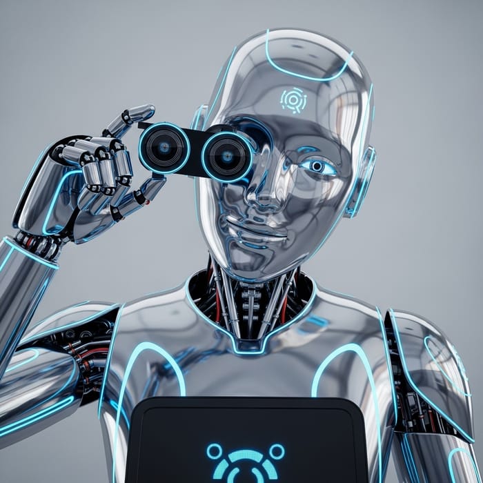 Futuristic AI Robot with Metallic Exterior and Playful Expression