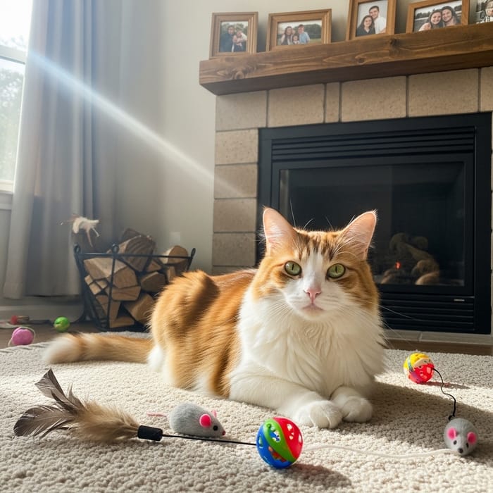 Fluffy Cat Relaxing in Sun-Drenched Living Room Fluffy Cat Relaxing in Sun-Drenched Living Room