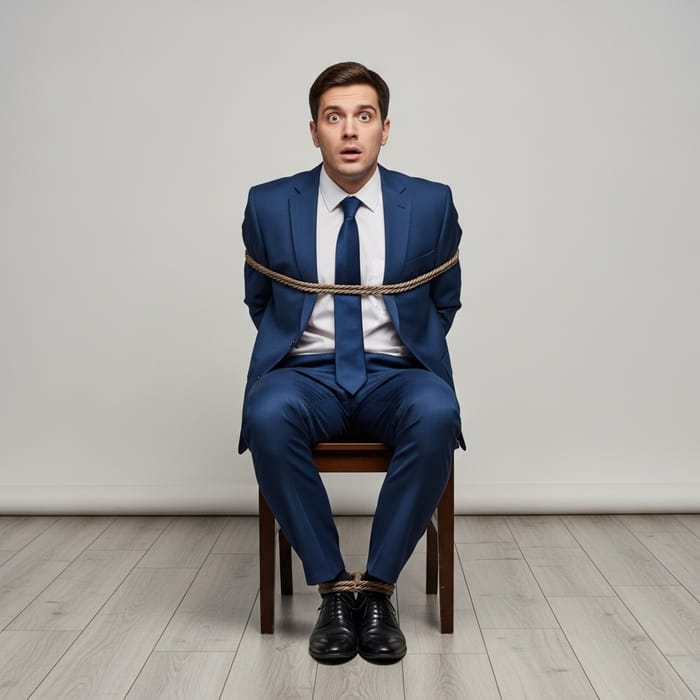 Surprised Man in Suit Seated on Chair Surprised Man in Suit Seated on Chair