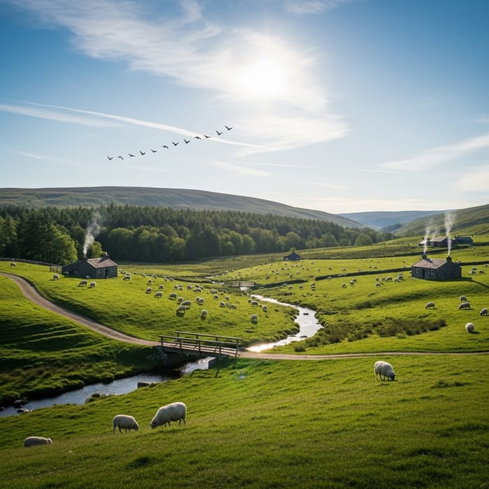 Tranquil Highland Landscape with Sheep Tranquil Highland Landscape with Sheep