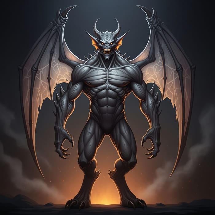 Muscular Grey Skin Demon with Bat Wings Muscular Grey Skin Demon with Bat Wings