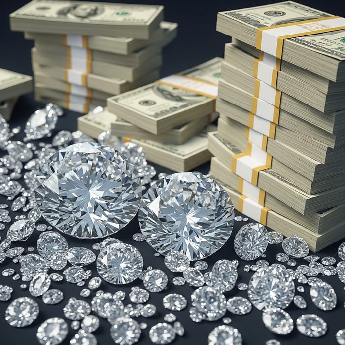 Opulent Wealth: Vibrant Diamonds and Money Stacks | Glamorous Lifestyle