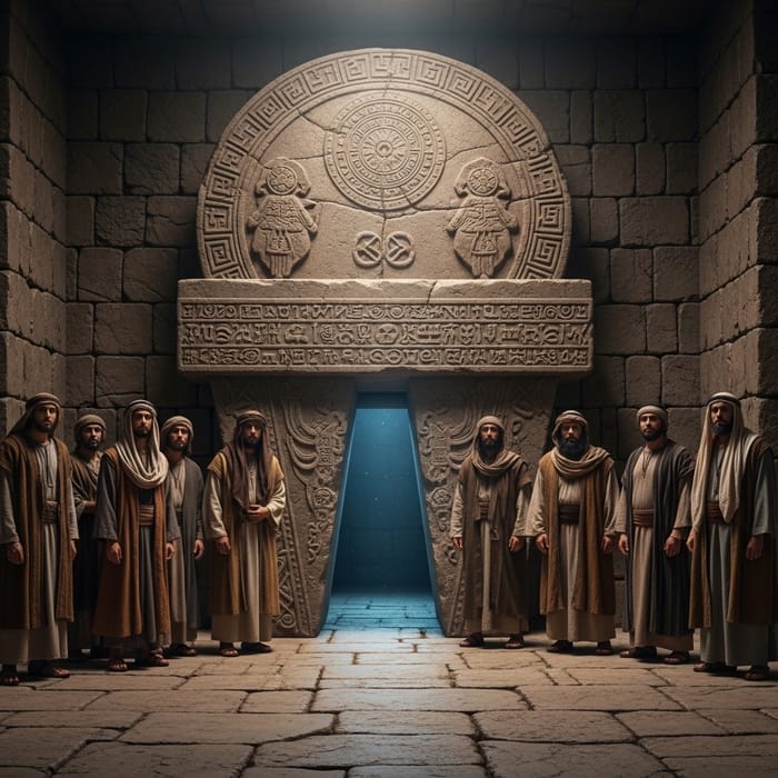 Disciples in Awe at Ancient Tomb - Biblical Scene Revisited Disciples in Awe at Ancient Tomb - Biblical Scene Revisited