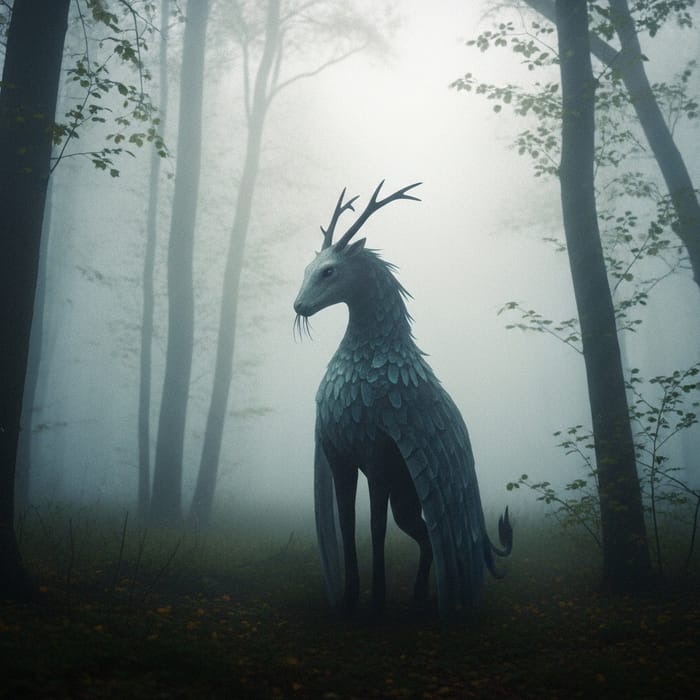 Mystical Creature in Foggy Forest - Impressionist Art Mystical Creature in Foggy Forest - Impressionist Art