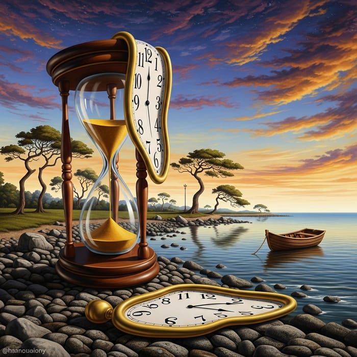 Abstract Surrealism: Captivating Hourglass Scene Artwork