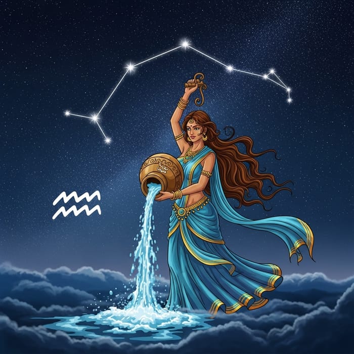 Aquarius Zodiac Sign Art with South Asian Woman