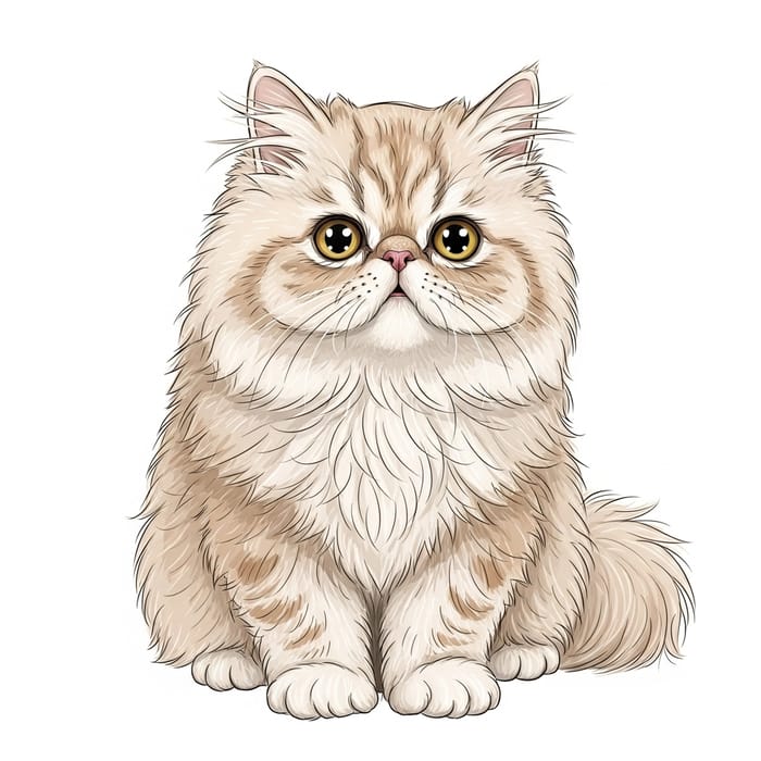 Adorable Persian Cat Illustration with Cream Fluffy Fur