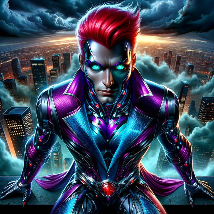 Male Black Supervillain Ruling City from Skyscraper