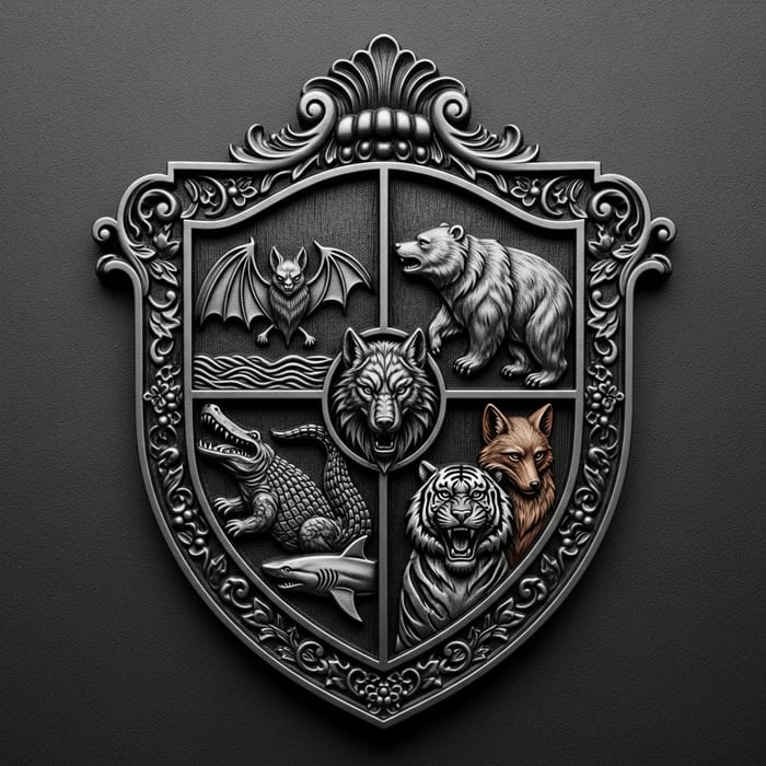 Magnificent Iron Family Crest Shield with Intricate Animal Symbols Magnificent Iron Family Crest Shield with Intricate Animal Symbols