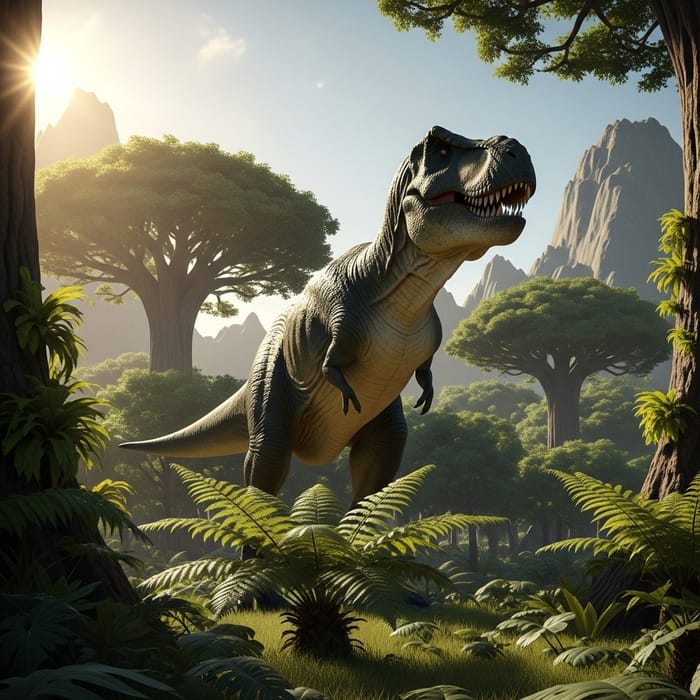 Roaring T-Rex in Majestic Dinosaur Landscape Roaring T-Rex in Majestic Dinosaur Landscape