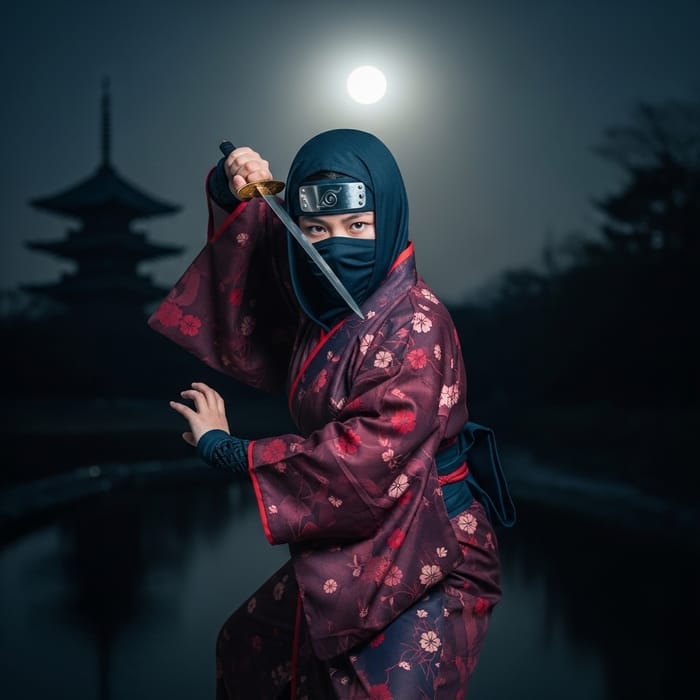 Asian Girl Ninja in Kimono | Warrior Stance