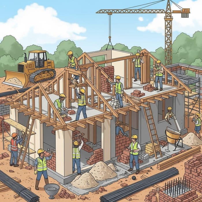 House Construction Progress | Diverse Workers Building