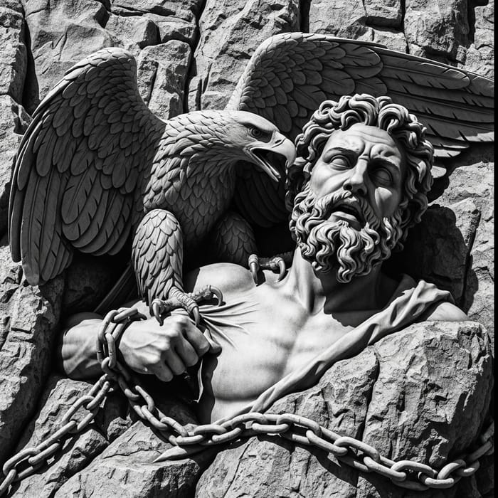 Ancient Greek Sculpture: Intense Prometheus & Eagle Image