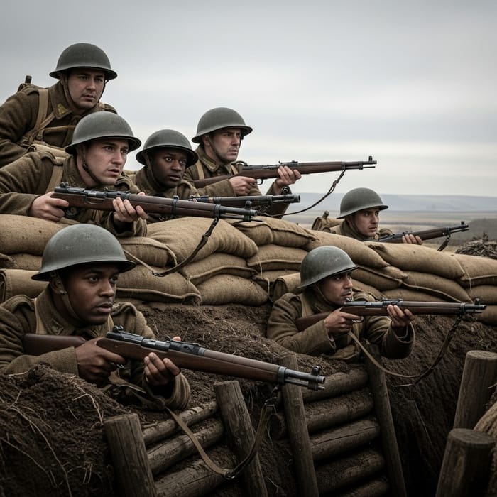 Detailed Trench Warfare Scene with Diverse Soldiers | War of the Trenches
