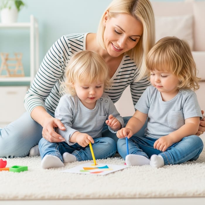 Heartwarming Family: Blonde Mother Allows Child Free Play for Creativity