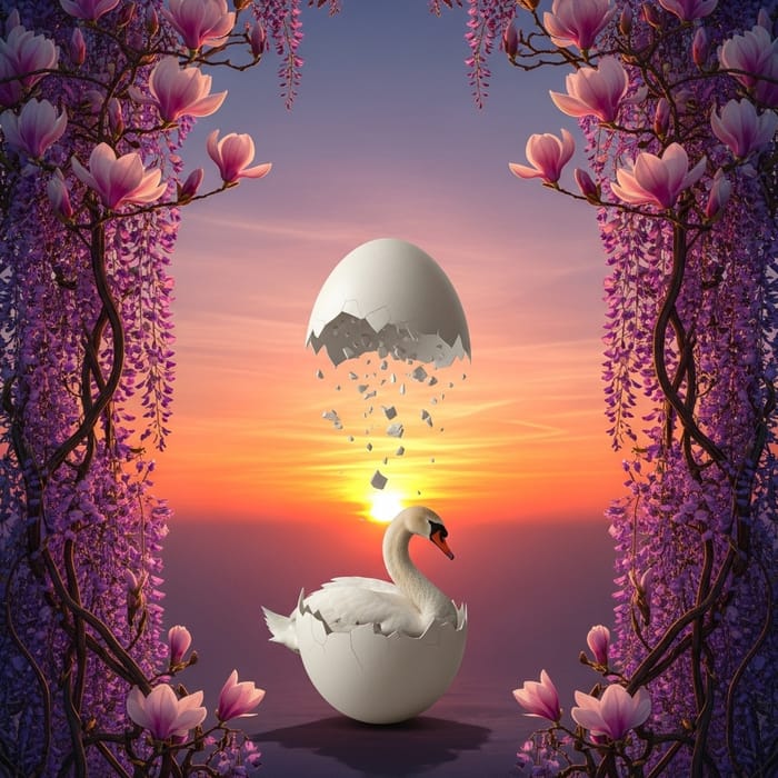 Surreal Swan Transformation Twilight Scene Surreal Swan Transformation Twilight Scene