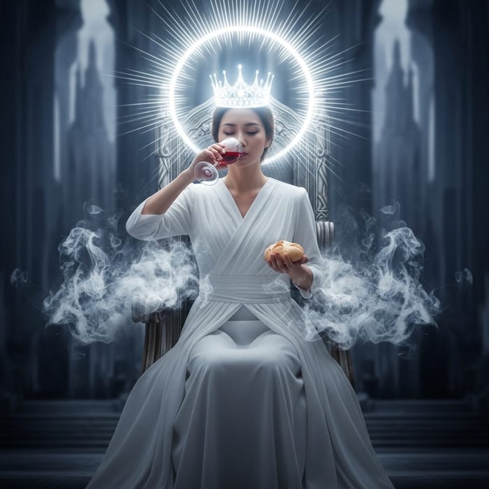 Radiant Asian Woman in Elie Saab Gown and Glowing Crown