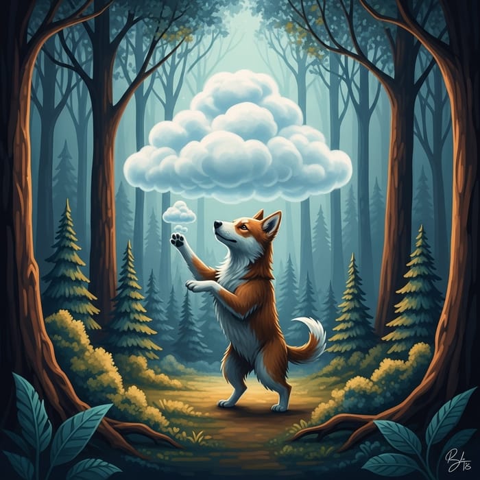 Dog Making Cloud in Enchanting Forest Dog Making Cloud in Enchanting Forest