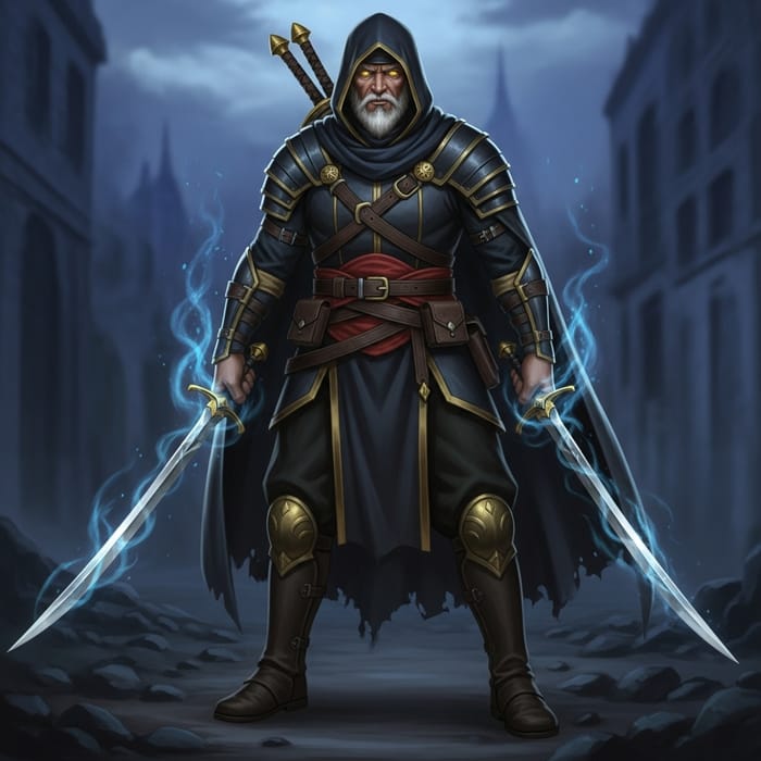 Stoic Monster Hunter with Yellow Eyes | Dual Swords & Magic Stoic Monster Hunter with Yellow Eyes | Dual Swords & Magic