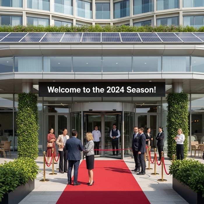 Grand Opening of Modern Hotel for the 2024 Season with Diverse Guests and Staff Grand Opening of Modern Hotel for the 2024 Season with Diverse Guests and Staff