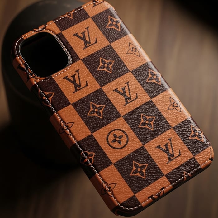 Luxury Leather Phone Case with Luis Vuitton-Inspired Design