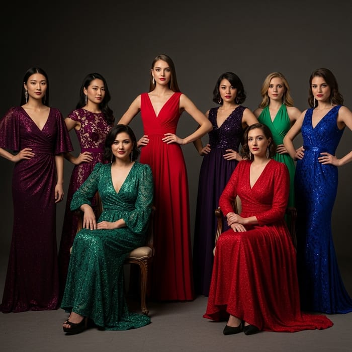 Elegant Women in Evening Gowns | High-Fashion Editorial Studio Shoot Elegant Women in Evening Gowns | High-Fashion Editorial Studio Shoot