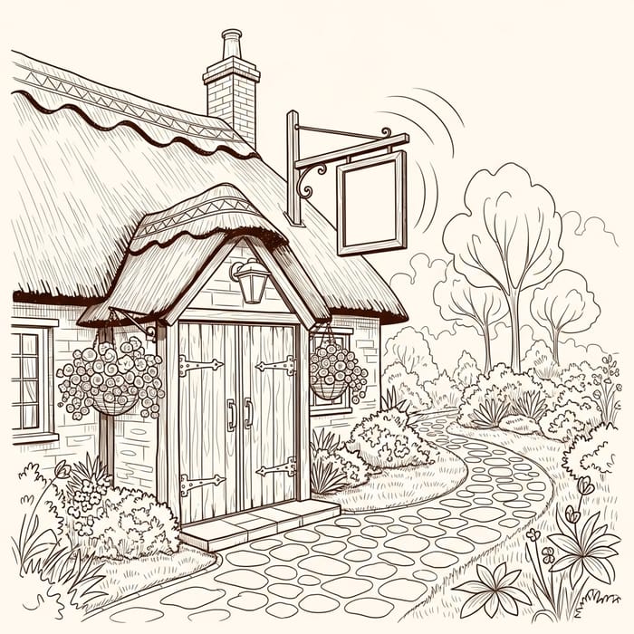 Charming British Country Pub Sketch