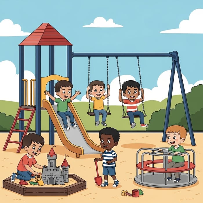 Happy Boys Playing Together on Playground