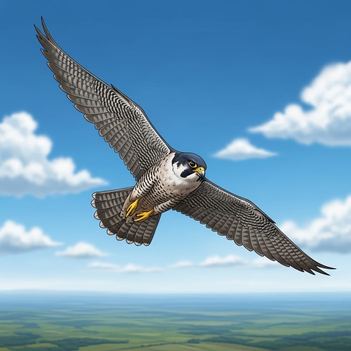 Majestic Falcon Soaring in Azure Sky Majestic Falcon Soaring in Azure Sky