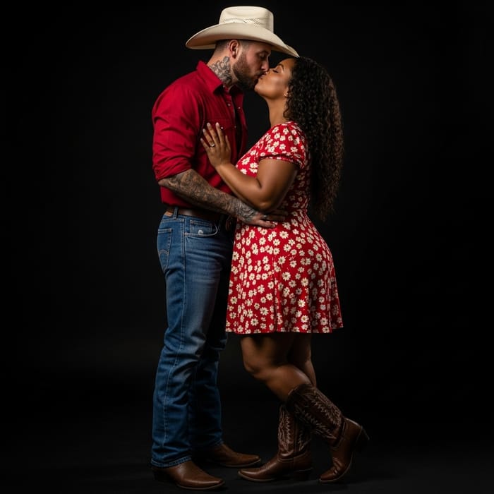 Romantic Cowboy Kiss: 8K Ultra-Realistic Artwork